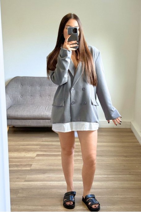 Grey blazer dress with contrasting detail