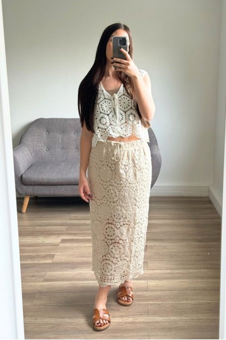 Beige crochet long skirt