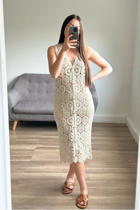 Long dress with beige crochet straps
