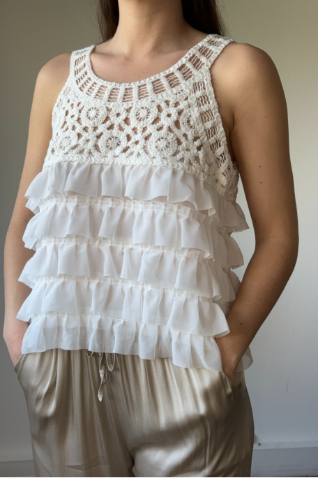 Crochet top with white ruffle