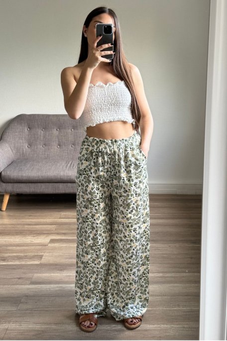 Fließende Hose mit Blumenprint grün