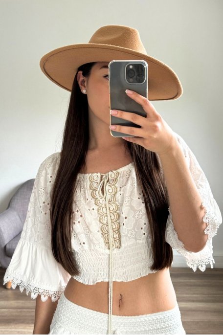 Bohemian crop broderie anglaise blouse