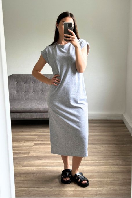 Robe sweat oversize sans manches gris