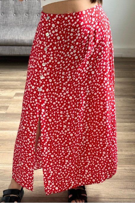 Long slit skirt in red floral print