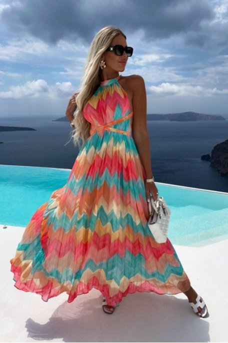 Robe longue à nouer imprimée bleu