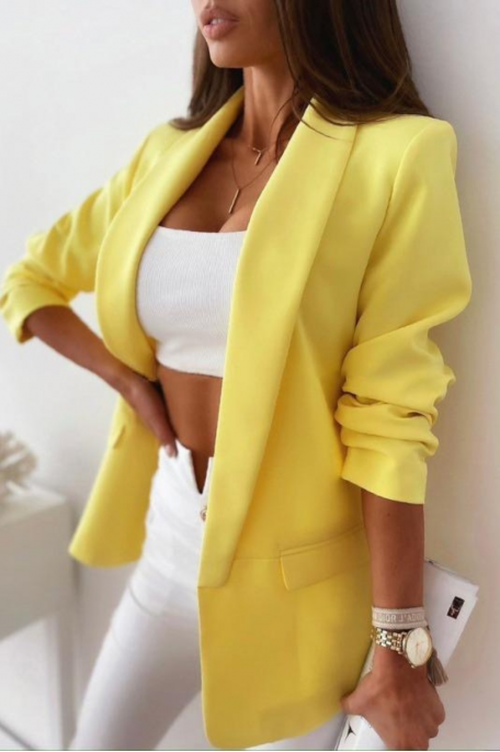 Veste blazer manches retroussées jaune