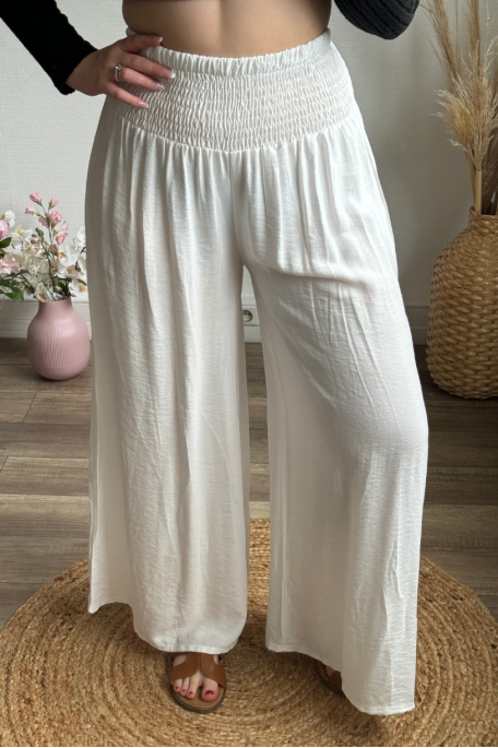 Pantalon flare élastique à la taille blanc