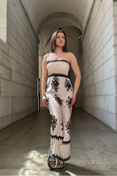 Combinaison bustier à motifs effet satiné beige