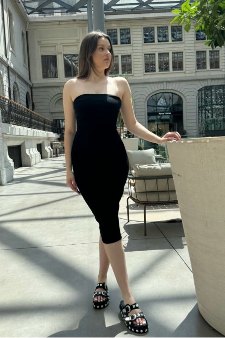 Robe bustier côtelée mi-longue noir