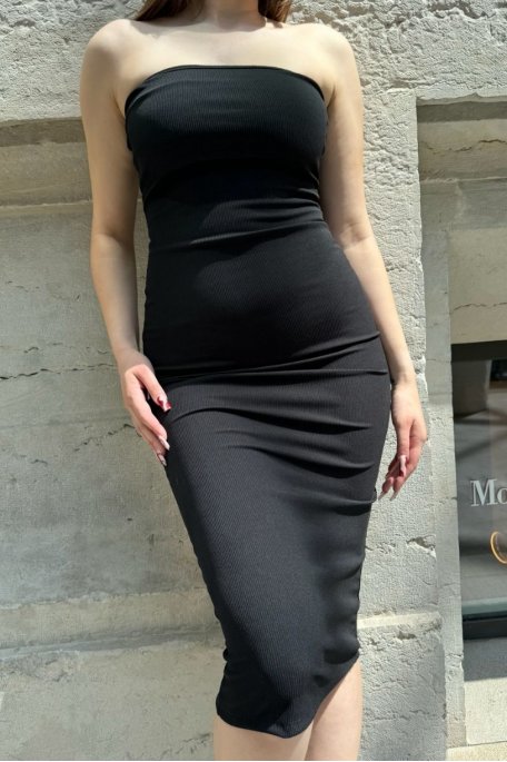 Robe noire mi longue pres du corps Cinelle Paris mode femme tendance