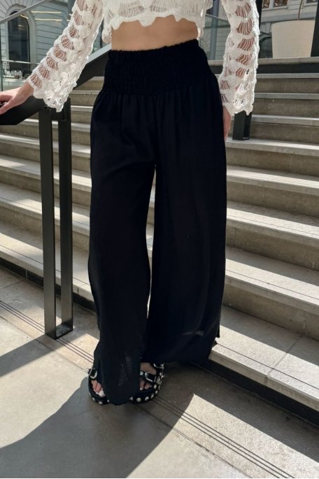 Pantalon flare élastique à la taille noir