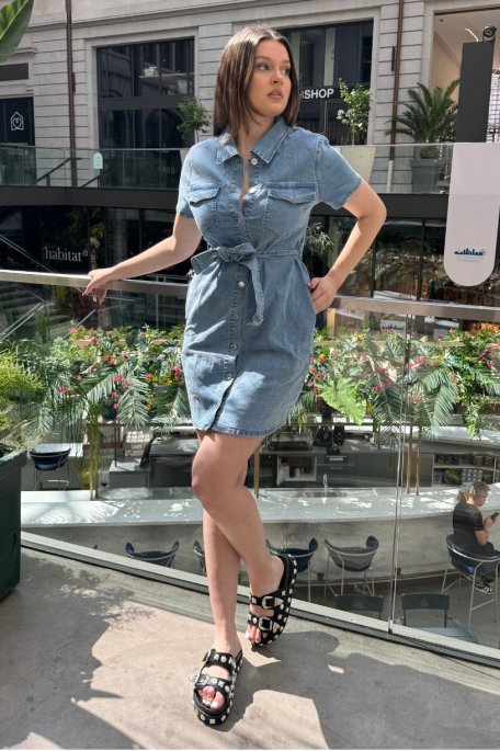 Robe manches courte en jean bleu