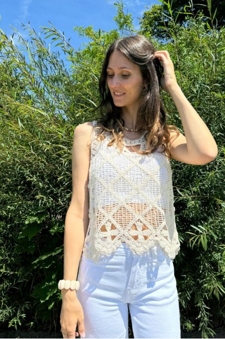 Beige openwork crochet sleeveless top