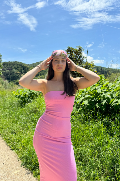 Robe bustier côtelée mi-longue rose