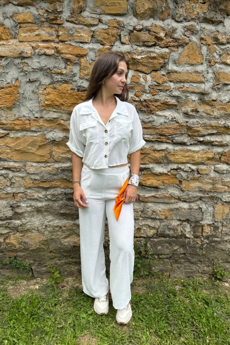 Ensemble blanc chemise et pantalon Cinelle Paris mode femme tendance