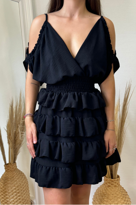Robe courte à volants noir