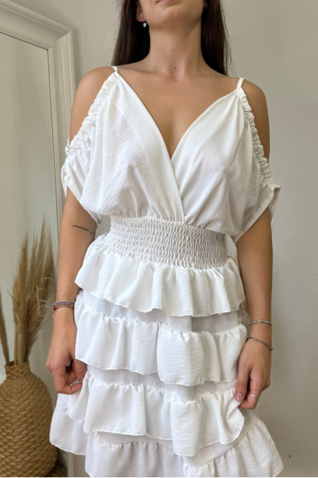 White ruffled short dress