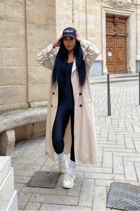 Long beige trench coat with belt Cinelle Paris fashion woman