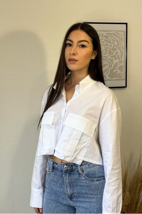 Chemise blanche cropped avec poches decoratives Cinelle Paris mode femme tendance