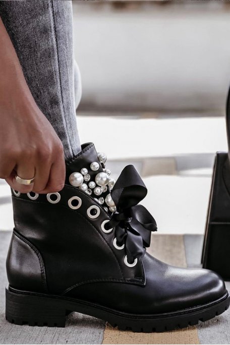 copy of Black beaded lace-up boots