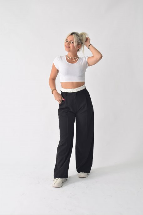 Pantalon tailleur ceinture boxer coupe large noir