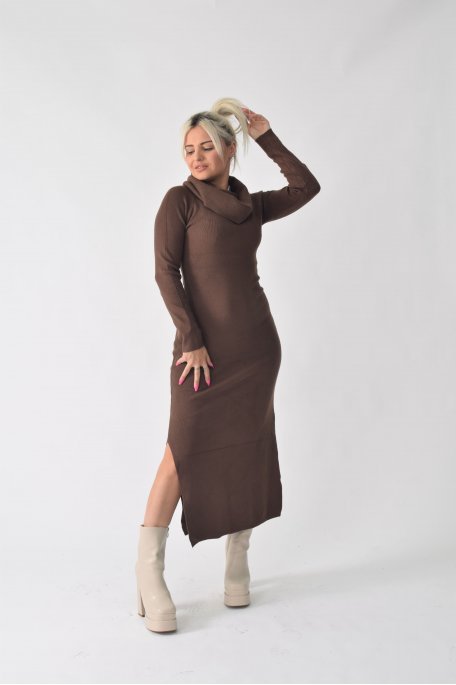 Brown turtleneck sweater dress