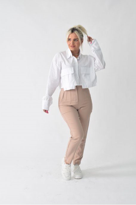 Hose mit Abnähern taupe