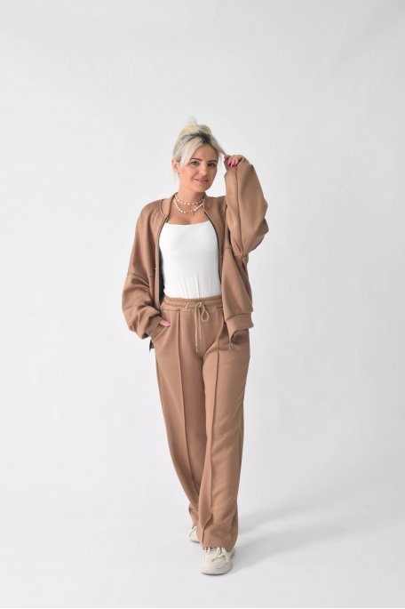 Beige jacket and wide-leg pants set