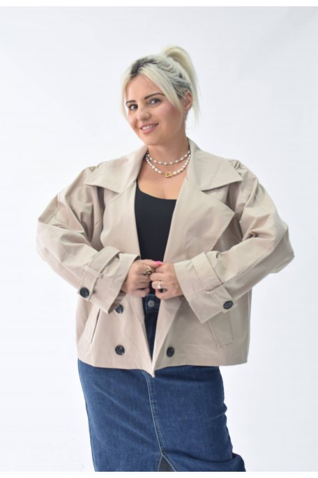 Short beige trench jacket