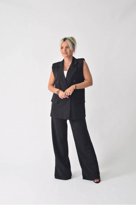 Black sleeveless suit set