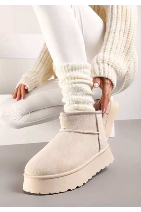 Short beige platform ankle boots