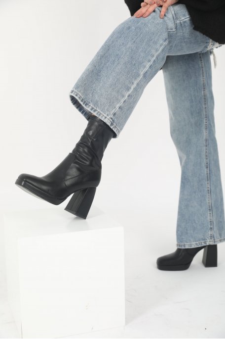 Black Sock Effect Boots with Heel