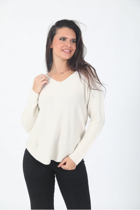 Soft beige V-neck knit sweater