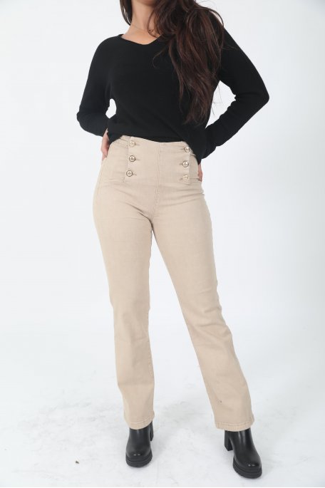 Beige jeans with gold buttons