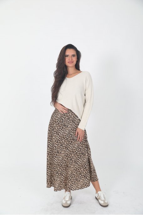 copy of Leopard satin-effect long skirt