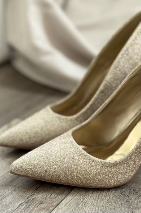 Escarpins pointus pailletes a talons dore Cinelle Paris mode femme tendance