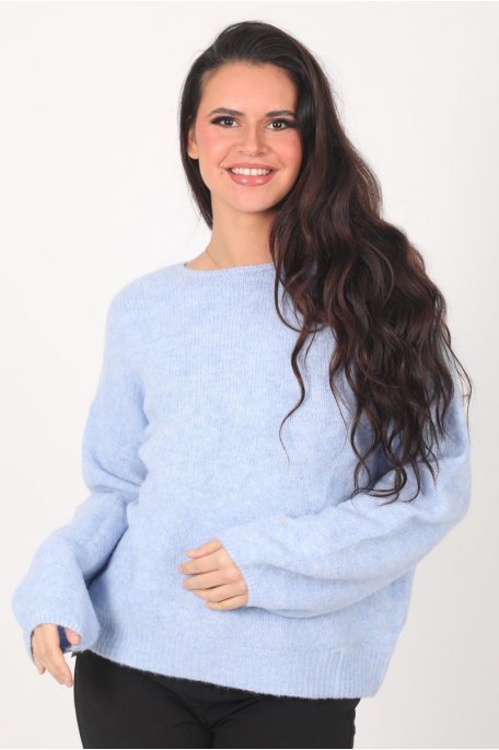 Pull Col Rond Bleu