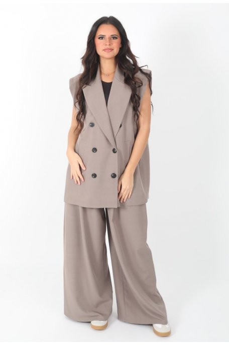 Ärmelloses Ensemble Taupe