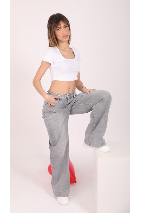Jeans gris coupe droite large