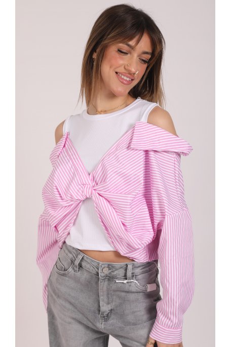 Pink striped off-the-shoulder top