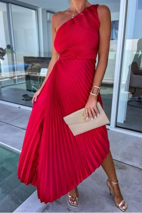 copy of Purple asymmetrical openwork pleated dress