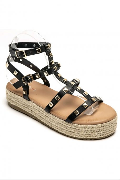 Sandales hautes noires rivet or