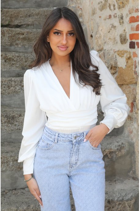 White low-cut bodysuit