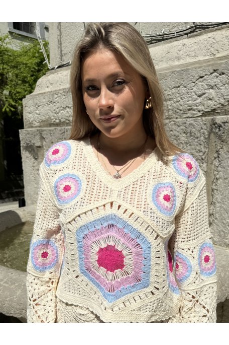 Top Dentelle Col V Rose