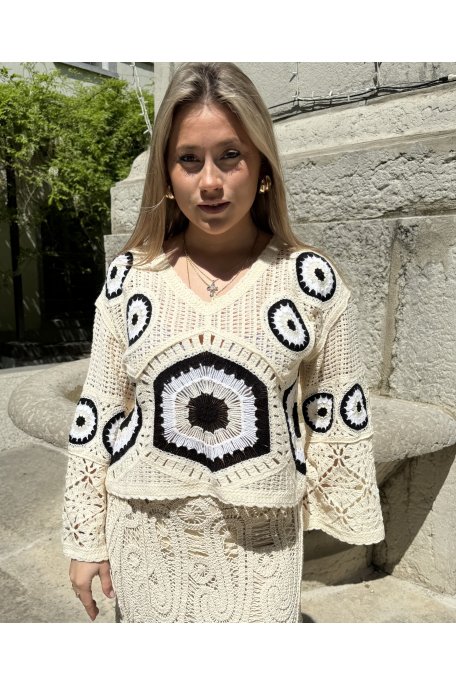 Top Dentelle Col V Noir