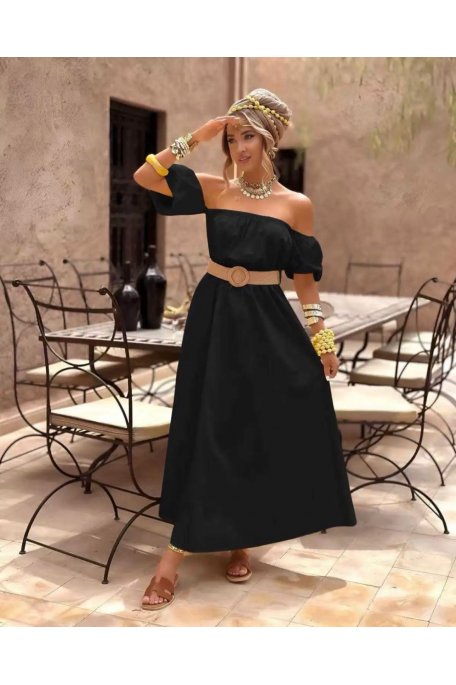 Bohème-Kleid mit Gürtel schwarz