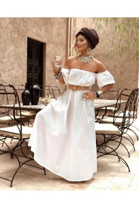 Bohème-Kleid mit Gürtel weiß