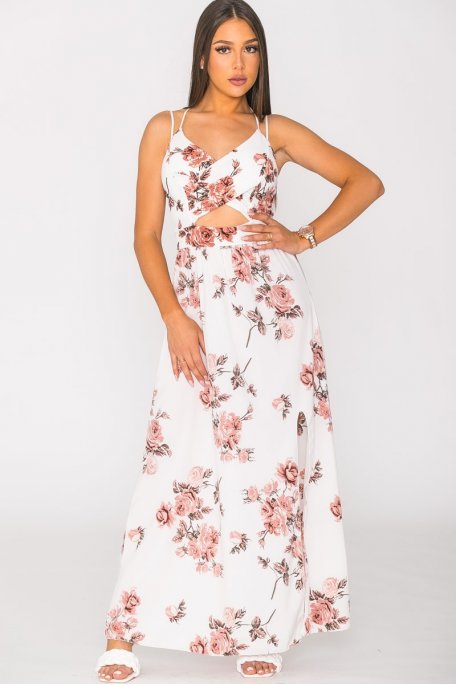 copy of Long dress with openwork back and white flowers