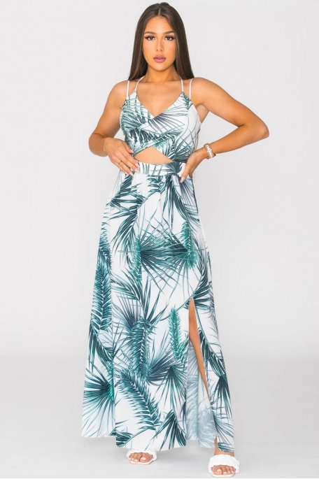 copy of Long dress with openwork back and white leaf pattern