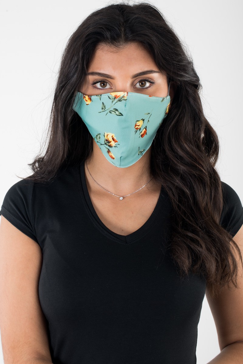 Maske türkis gelbe Blumen